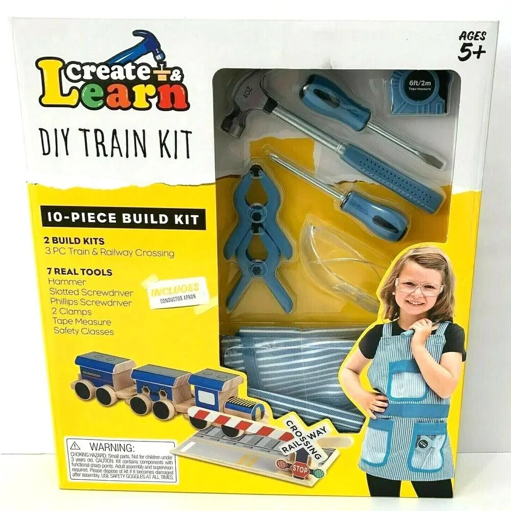 Create and Learn Kids DIY Train Project Kit with Real Tools for Age 5 and Up New